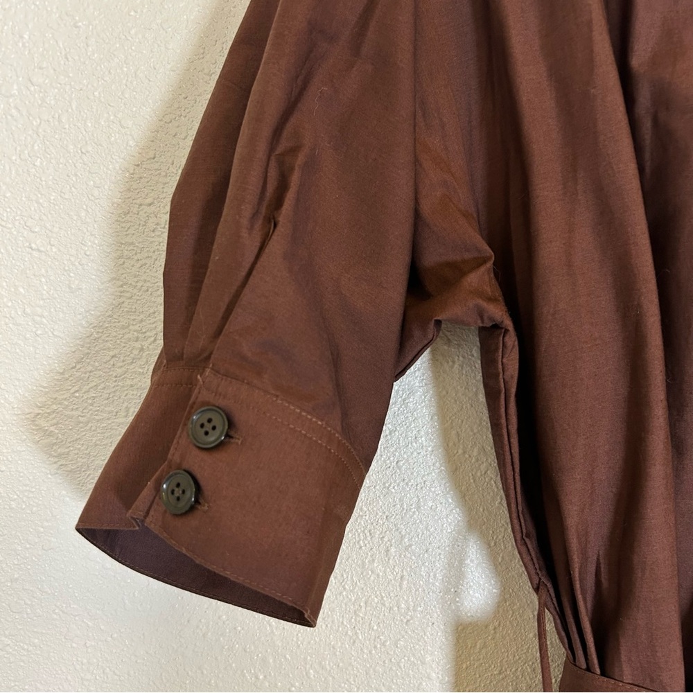 Zara Brown Puff Sleeve Belted Midi Shirt Dress S Old Money Preppy Classic - Picture 6 of 8